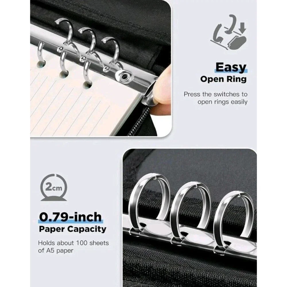 Zannaki A5 Zipper Binder, 6 Ring Personal Planner Journal Budget Binder Cover
